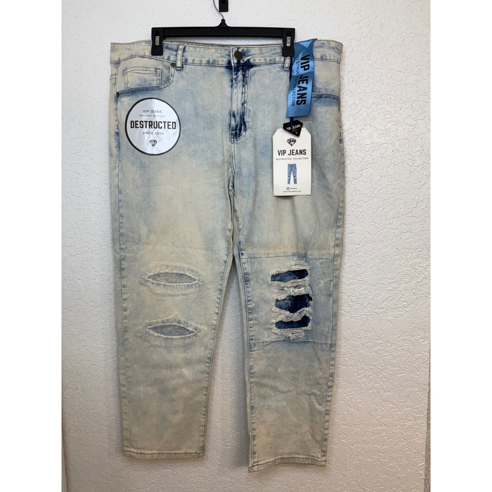 VIP Jeans Destructed Collection Light Acid Wash Ripped Denim Size 21/22 NEW